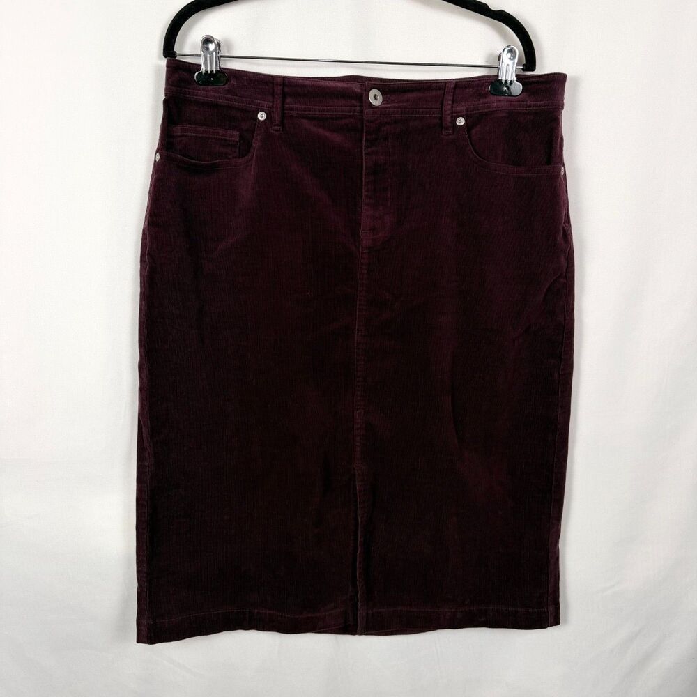 J.Jill Corduroy Skirt Spiced Wine Dark Purple Front Slit Pencil WM 15  Academia